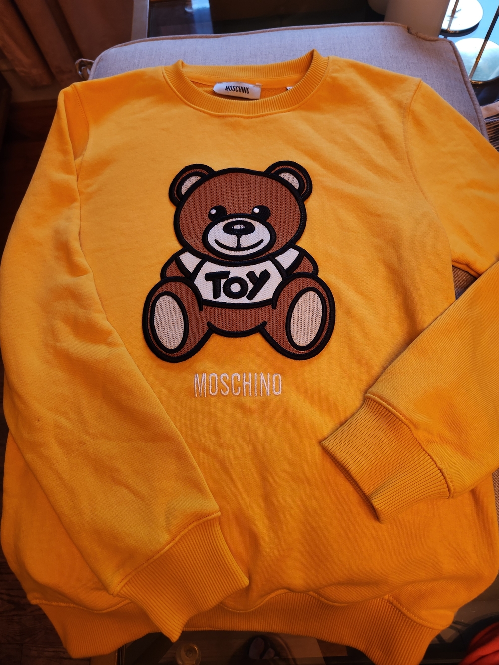 Moschino Kids Bright Yellow Teddy Bear Sweatshirt Youth Size 11/12